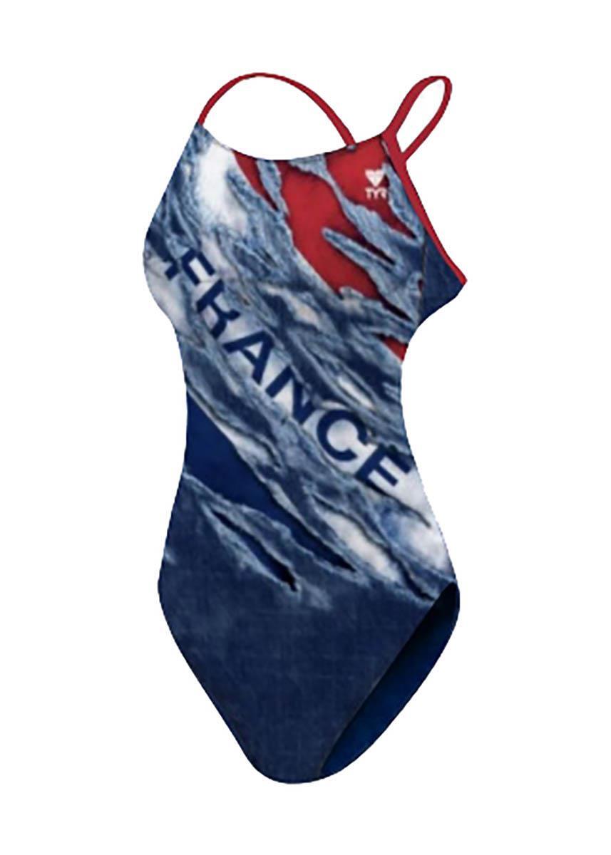 Maiô TYR DuraFast Cut Outfit - Vermelho/Branco/Azul - Tamanho 26 5/6