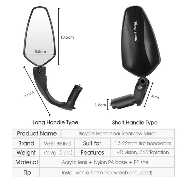 Espelho Retrovisor de Guidão de MTB Curto, Giratório 360 Graus 4/5