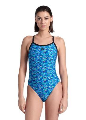 Arena pool tiles challenge back badpak - zwart / blauw multi - maat 28