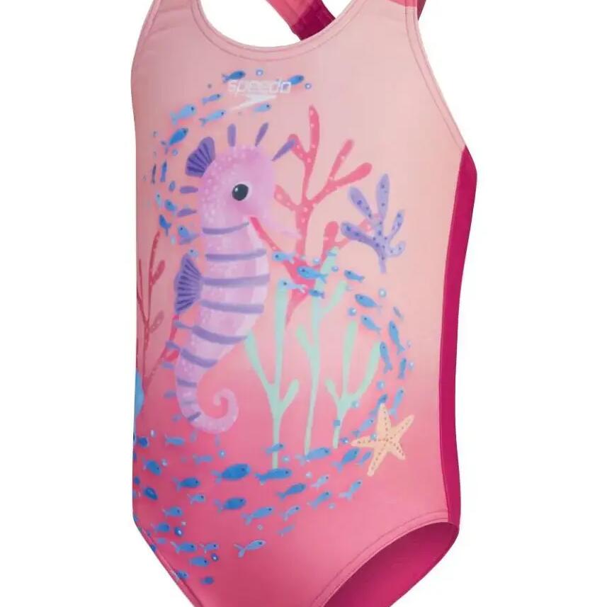 SPEEDO Water Explorers Girls' Seahorse Print Swimsuit Pink/Coral 9-12 months
