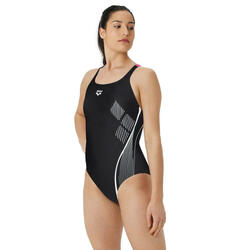 Maillot de bain Arena Graphic Pro Back pour femme - Noir/Rose vif - Taille 30