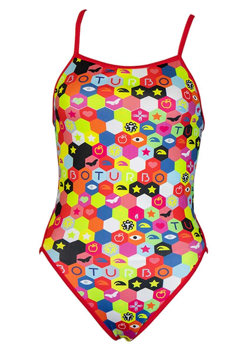 Maiô Turbo Girl's Hexa Flour - Multicolorido - Tamanho 28 5/6
