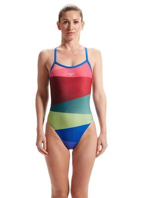 Speedo placement digital turnback badpak - rood / groen - uk maat 42