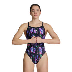 Maillot de bain Arena Rose Texture Xcross Back - Noir/Multicolore - Taille 38