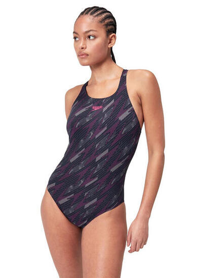 Maillot Speedo HyperBoom Allover Medalist Femme - Noir/Rose UK 28