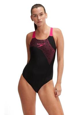 Speedo medley logo 1-delig badpak - zwart / roze - maat 28