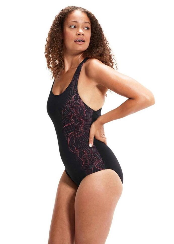 Speedo Calypso Printed Shaping Swimsuit – Czarny/Wiśniowy – Rozmiar 32