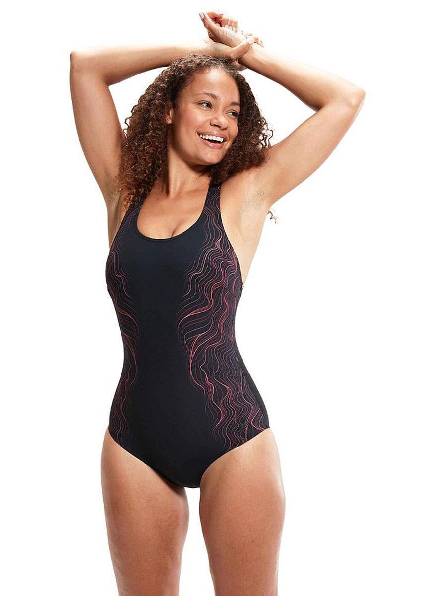 Costume da bagno modellante stampato Speedo Calypso - Nero/Ciliegia - Taglia 32 1/6