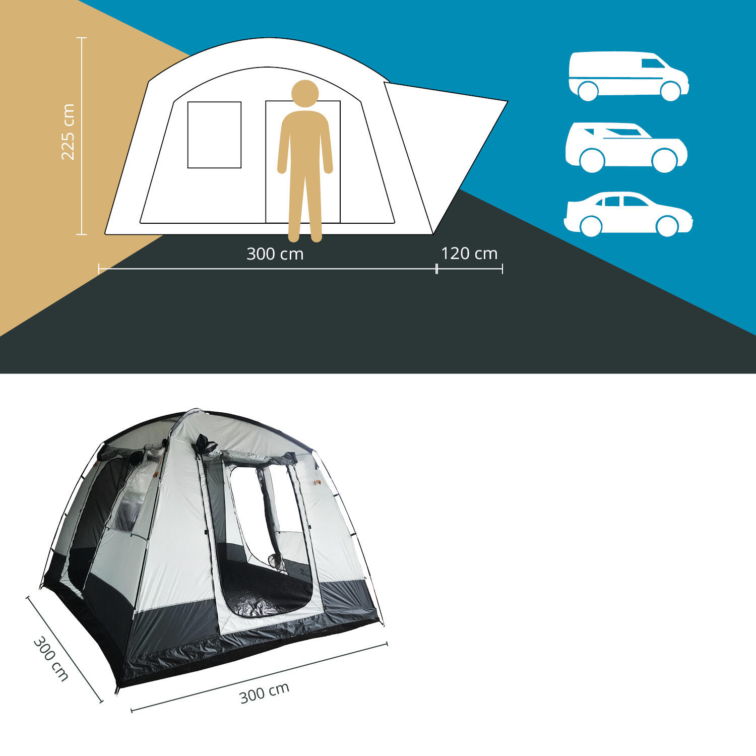 Tenda per furgoni da campeggio/auto - Pitea Van - 4 persone - 4x ingressi 6/7