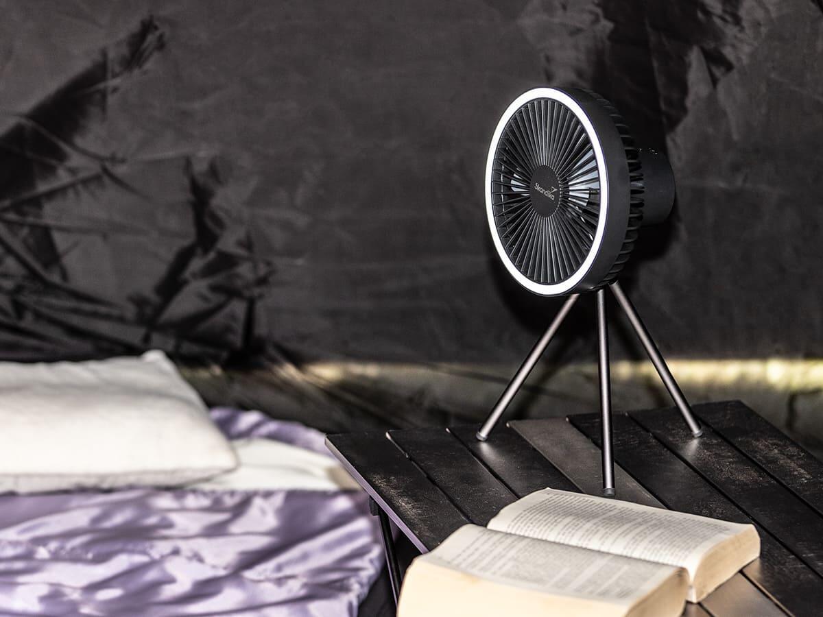 Kempingová lampa Solvind s ventilátorem bílé kruhové světlo 3stupňová 6/7