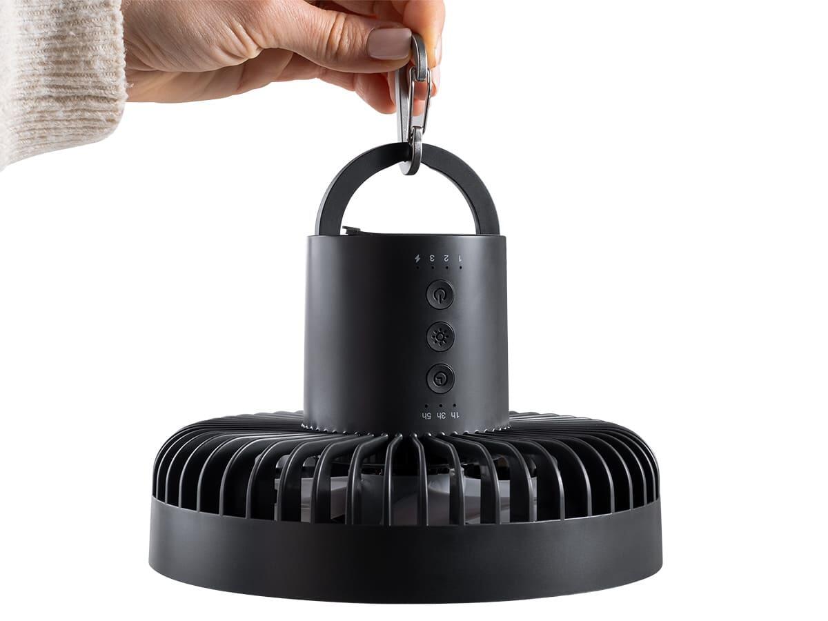 Lámpara De Camping LED Con Ventilador Vegena – 2 En 1, 54 LEDs, 3 Velocidades De Ventilador, USB Recargable, Con Gancho Y Banco De Energía