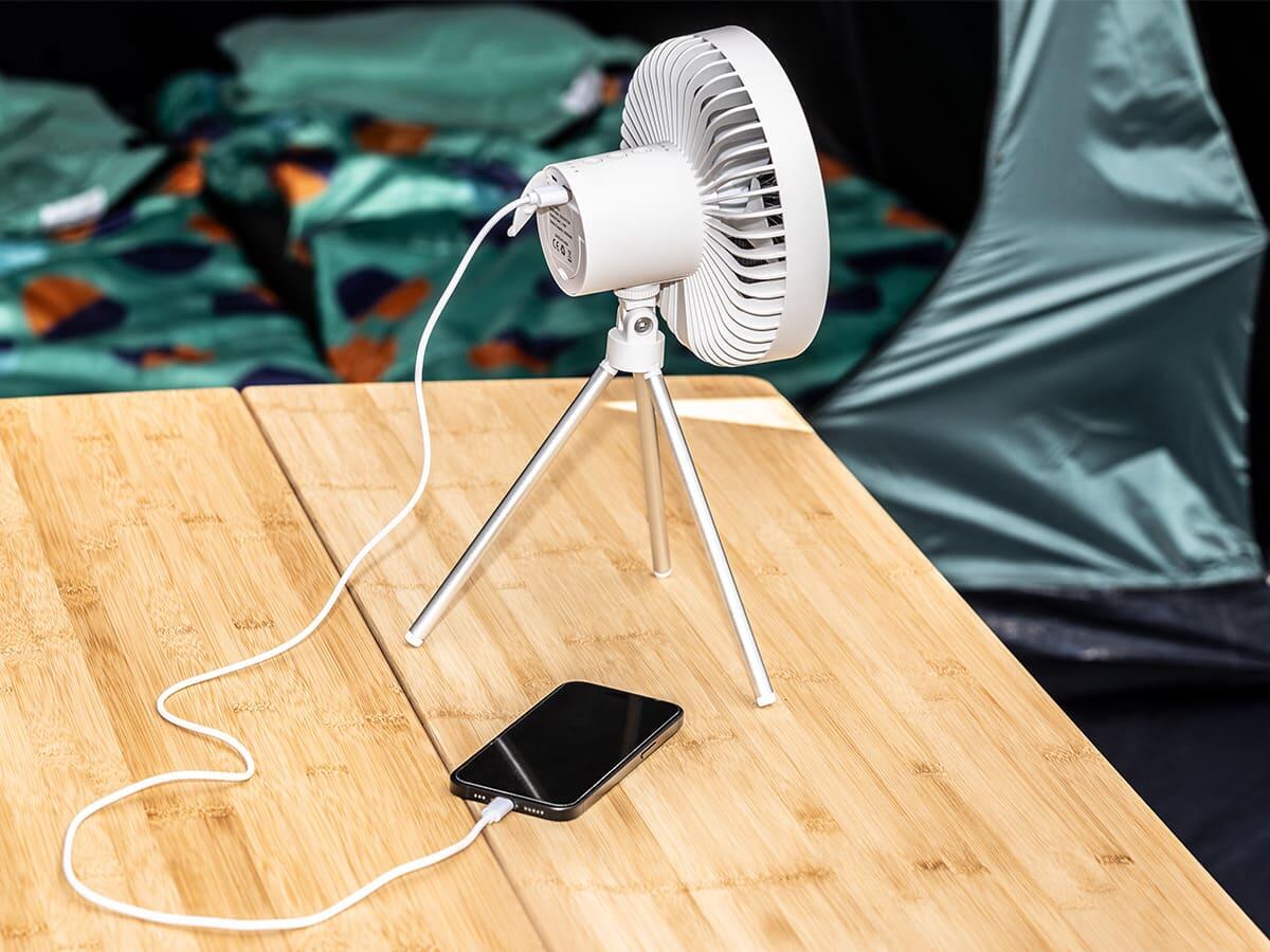 Campinglampe Solvind mit Ventilator - Ringlicht weiß - Dreistufig dimmbar 7/8
