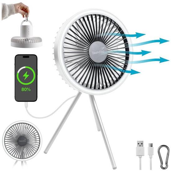 Lámpara de camping Solvind con ventilador - luz anular blanca - 3 x regulable