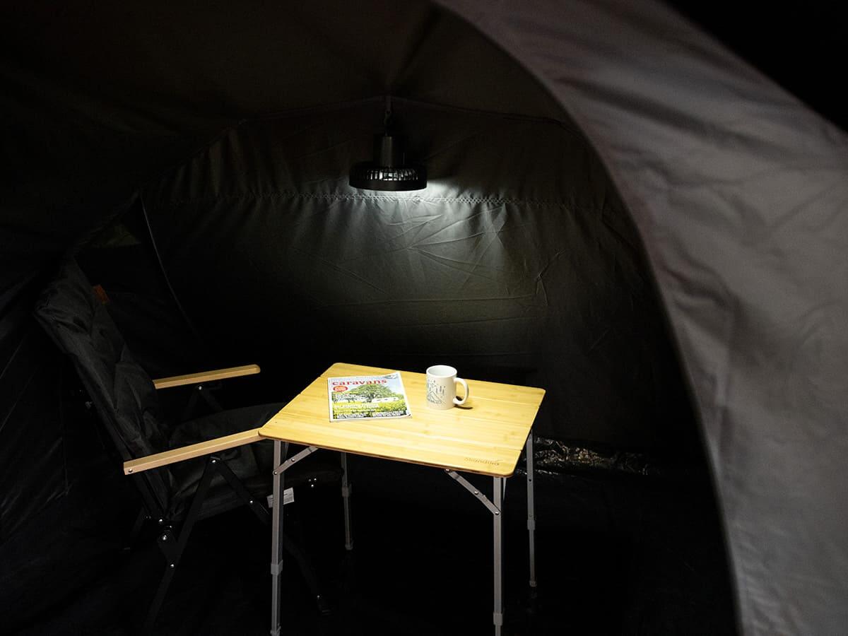 Campinglampe Solvind mit Ventilator - Ringlicht weiß - Dreistufig dimmbar 5/8