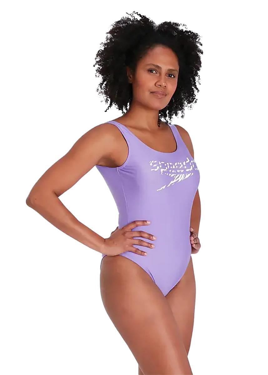 Costume da bagno Speedo Logo Deep U-Back - Viola / Bianco - UK Taglia 30 5/6
