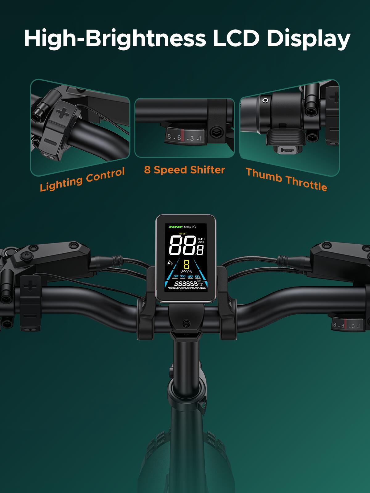 Bicicletta elettrica pieghevole, SHIMANO 8 Gang, batteria da 768 Wh 16Ah, 110km 6/7