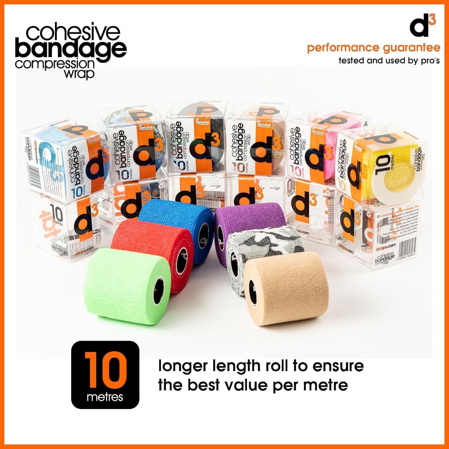 Cohesive Bandage 75mm x 10m Compression Wrap - Black - 1 Roll 3/5