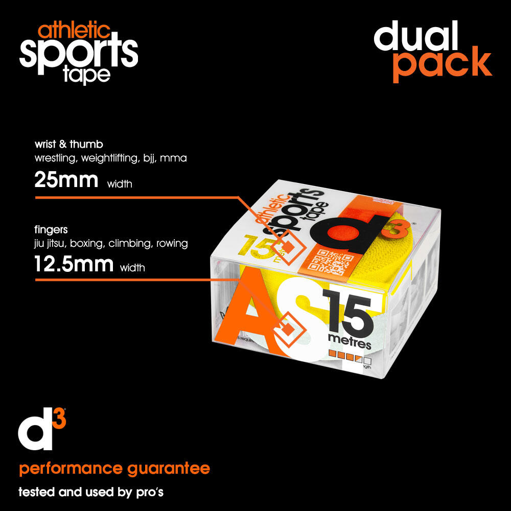 Athletic Sports Tape Zinc Oxide Dual Roll 25mm + 12.5mm - Black - 6 Pack 3/6