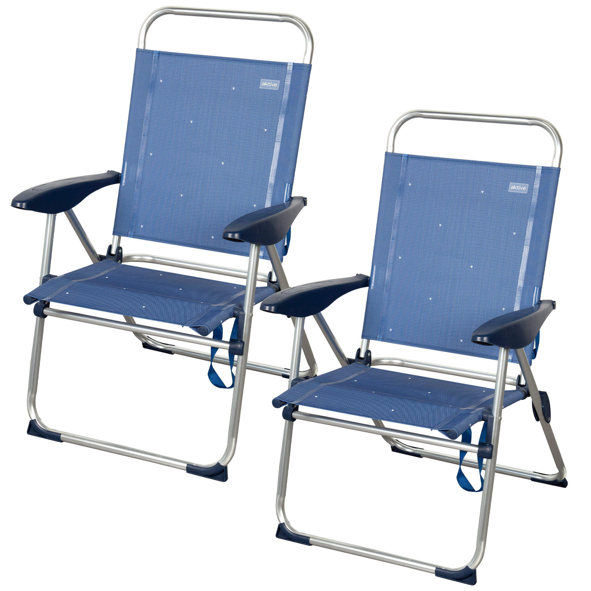 Aktive - Aktive Lot De 2 Chaises De Plage Pliantes 48x60x100 Cm Bleu 4 Positions - Siège Pliant - Taille Unique - Decathlon
