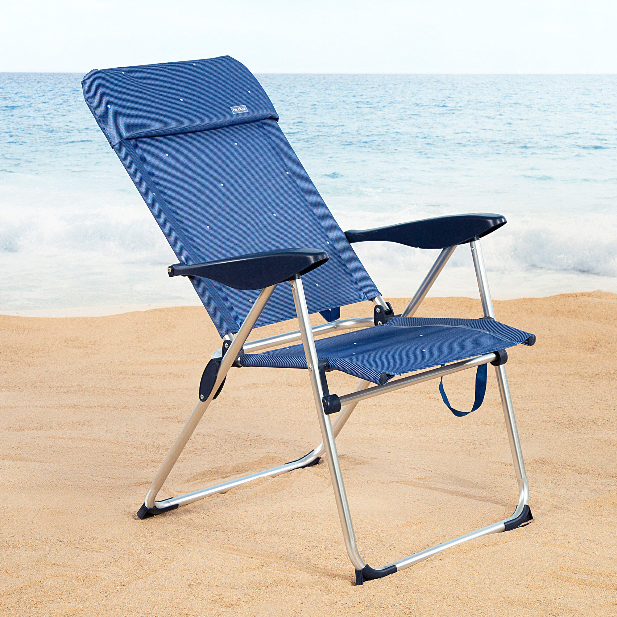 Aktive Lot de 2 chaises de plage pliantes 48x65x110 cm bleu 4 positions 3/7