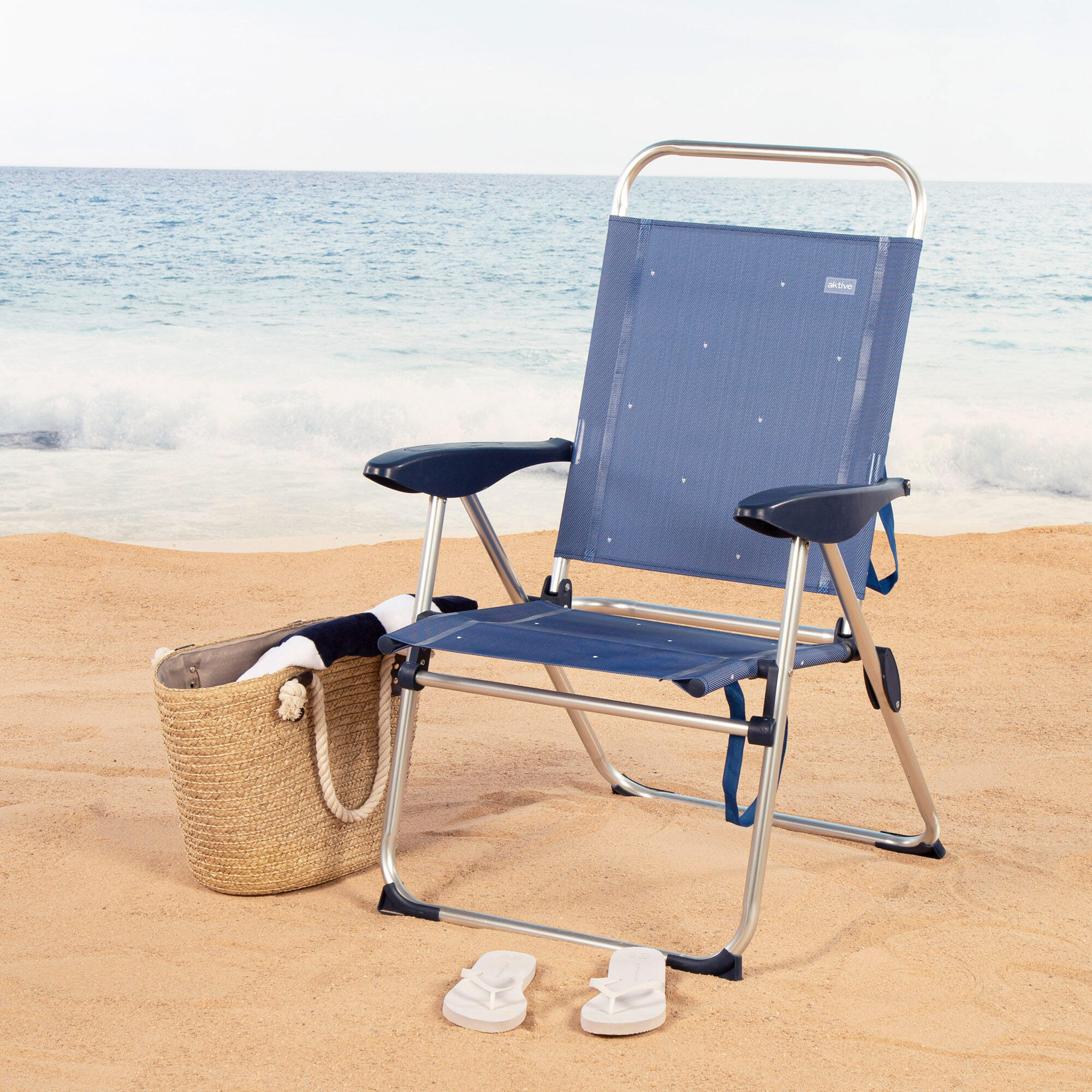 Aktive Confezione da 2 sedie da spiaggia pieghevoli 48x60x100 cm blu 4 posizioni 2/7