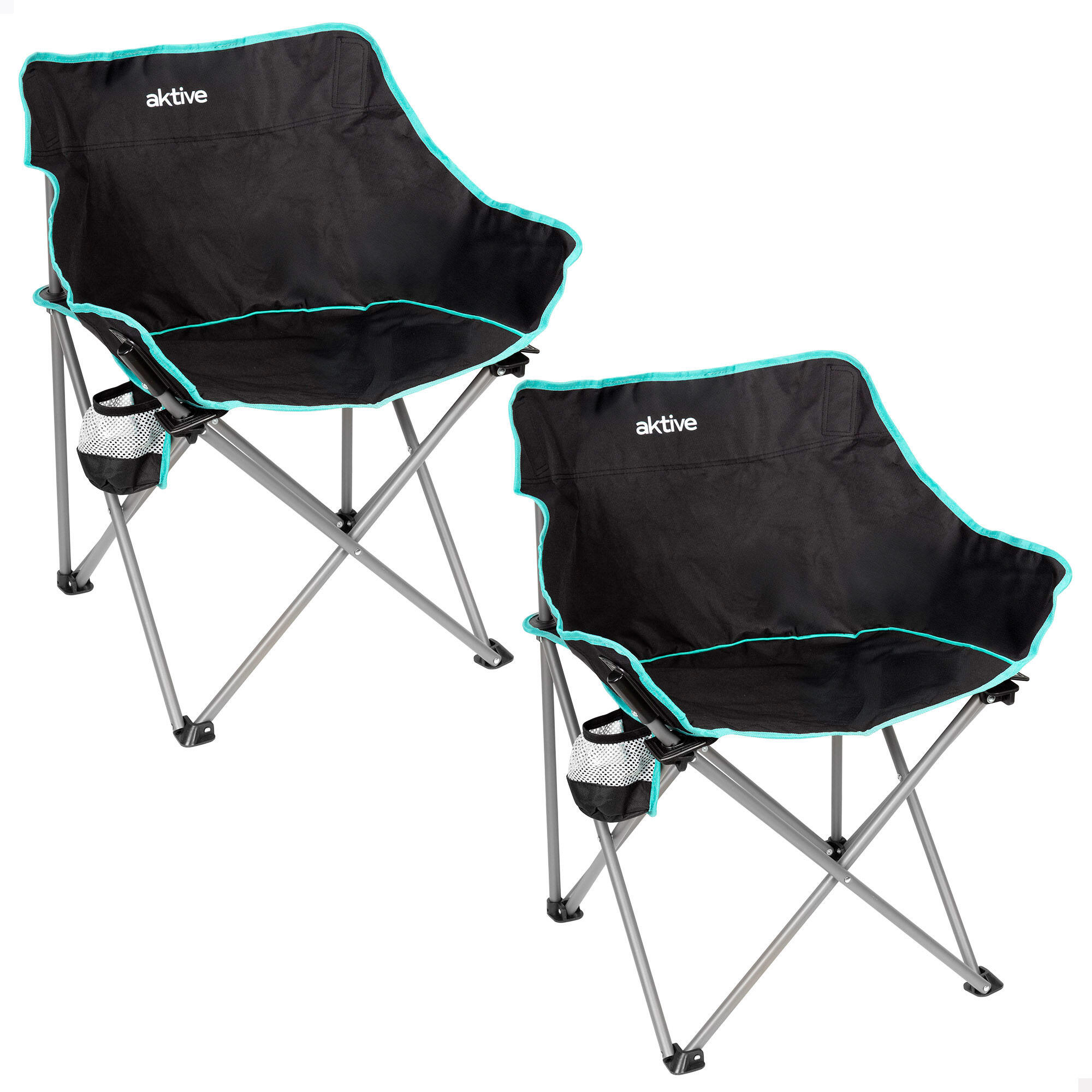 Aktive pack de 2 cadeiras de acampamento dobráveis 50x65x38 cm com bases pretas