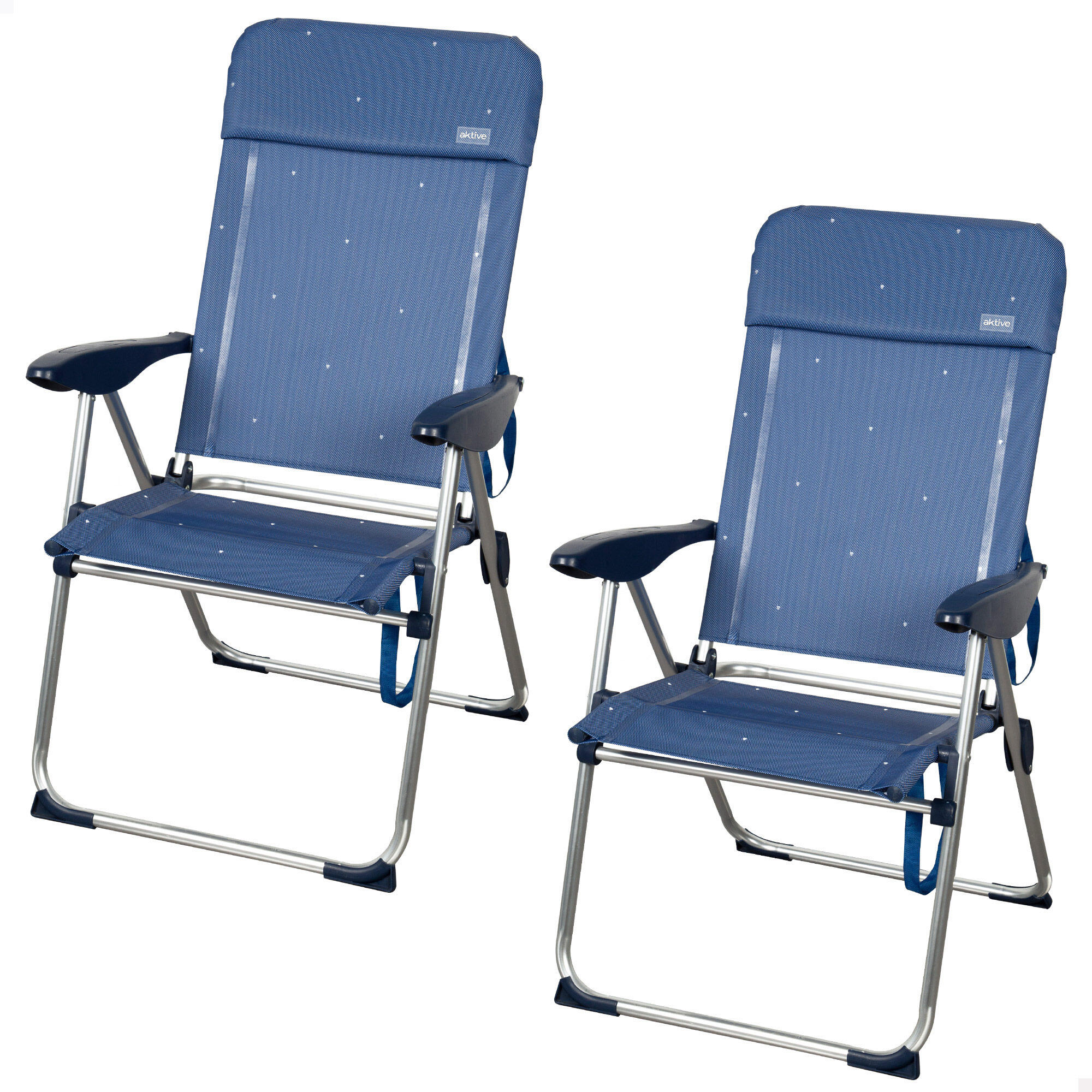 Aktive pacote de 2 cadeiras de praia dobráveis 48x65x110 cm azul 4 posições