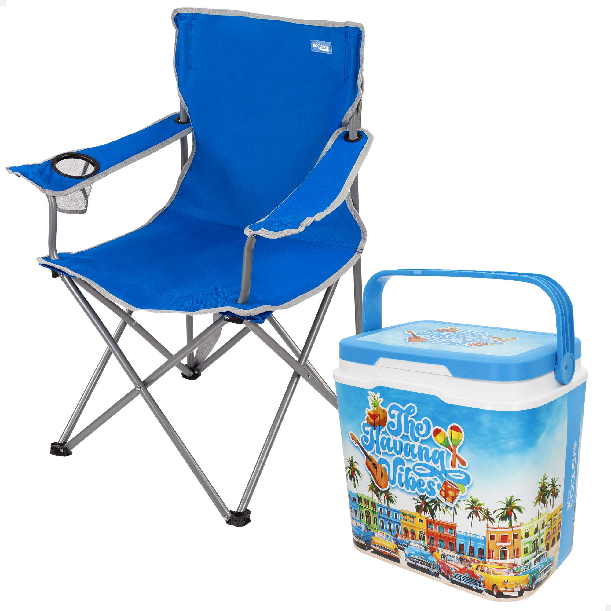 Aktive pack de praia com cadeira dobrável + arrefecedor rígido 24l (2 peças)