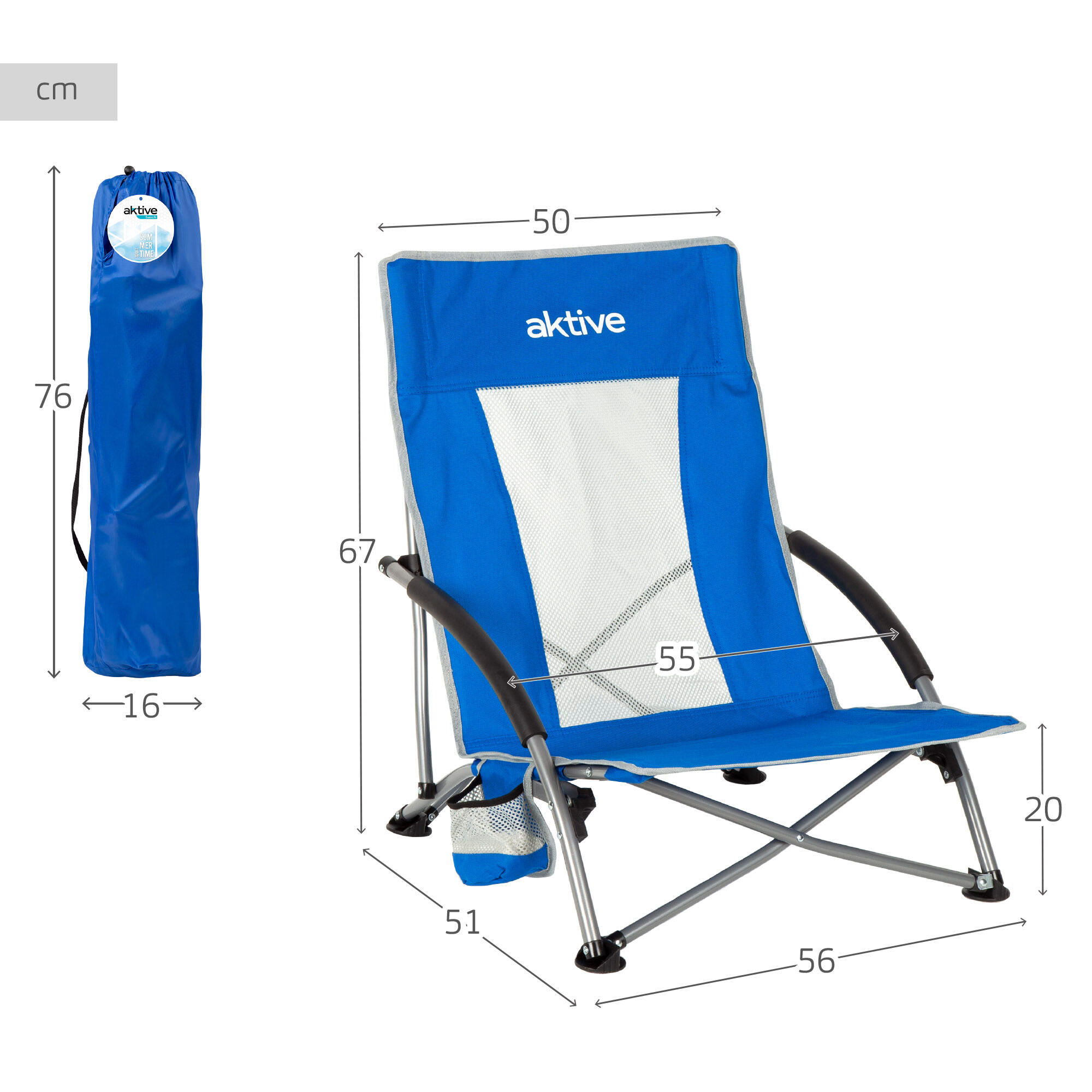 Aktive Confezione da 4 sedie da spiaggia pieghevoli 50x51x67 cm blu con tasca 4/7