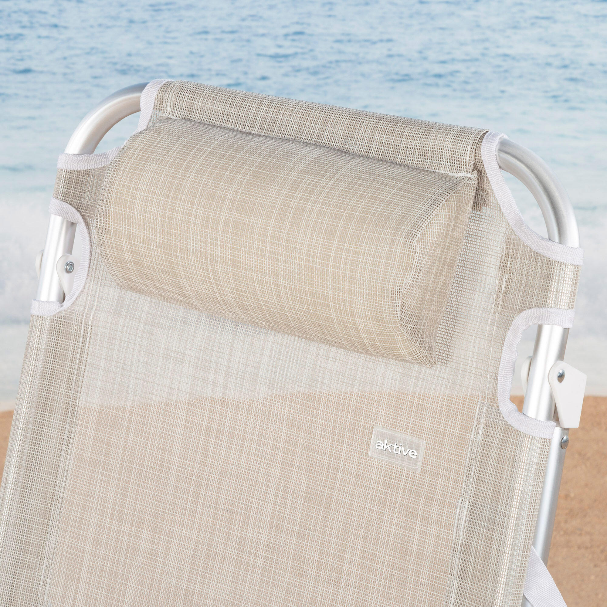 Aktive Confezione da 2 sedie da spiaggia 48x60x90 cm beige 5 posizioni 5/7