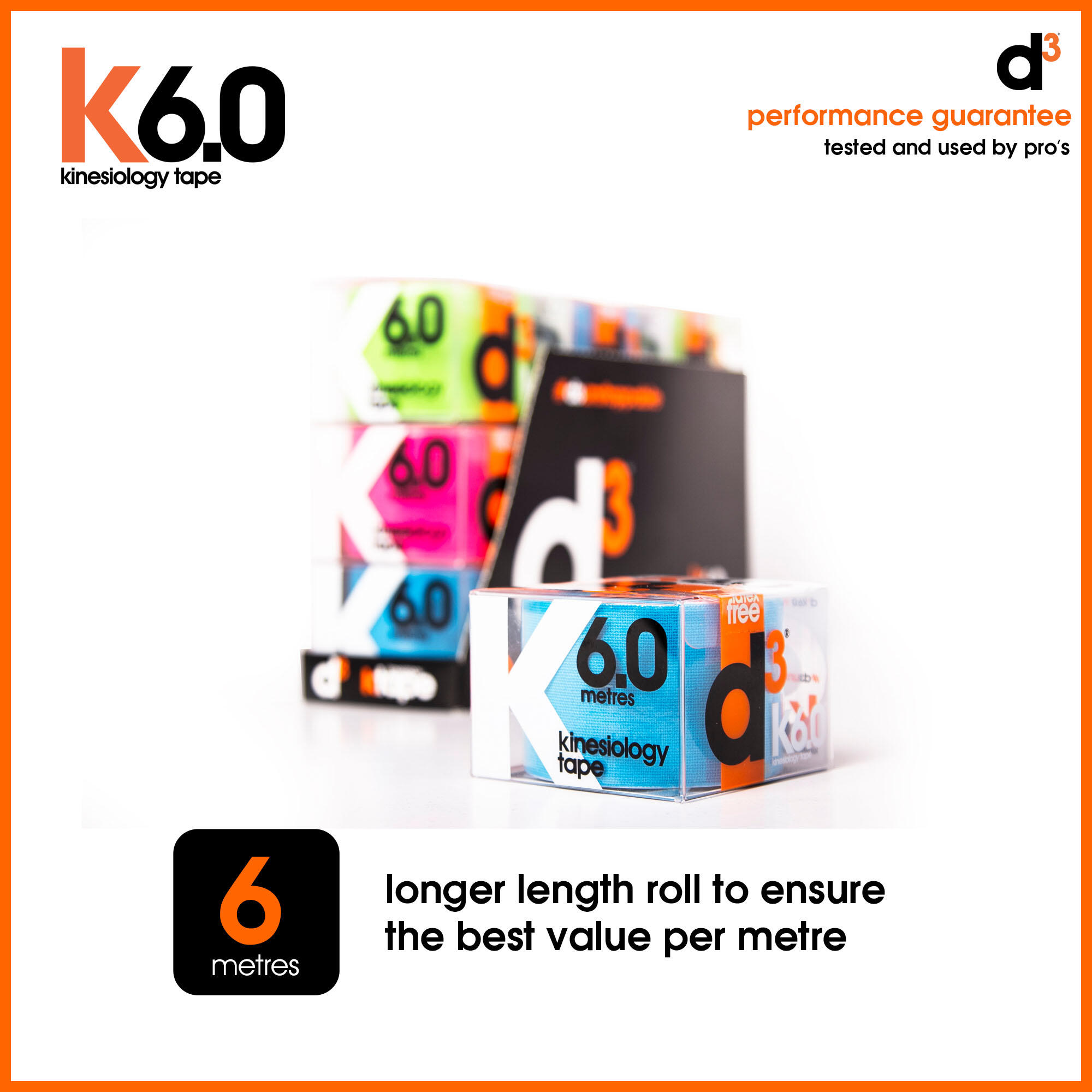 K6.0 Kinesiology Tape 75mm x 6m - Black - 6 Rolls 3/7