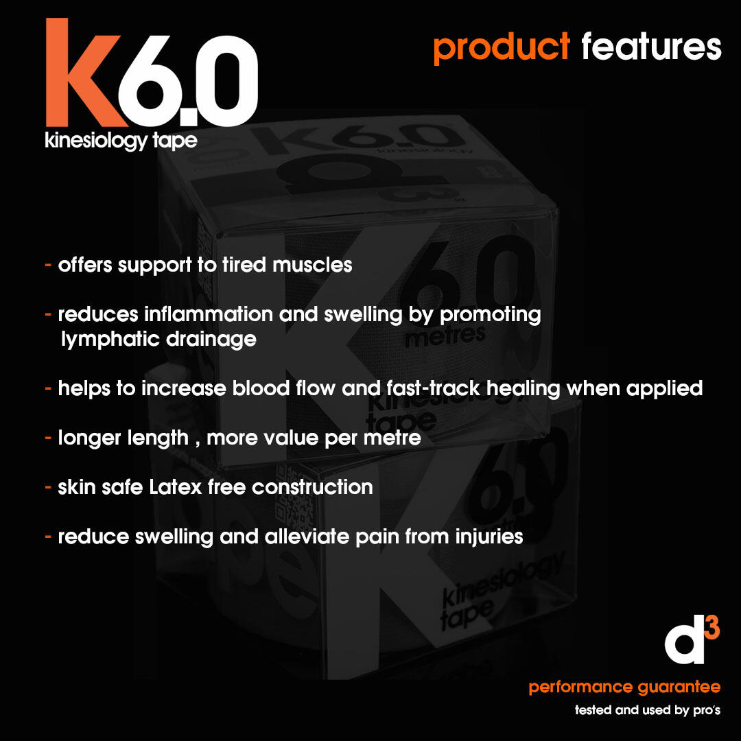 K6.0 Kinesiology Tape 75mm x 6m - Black - 6 Rolls 5/7