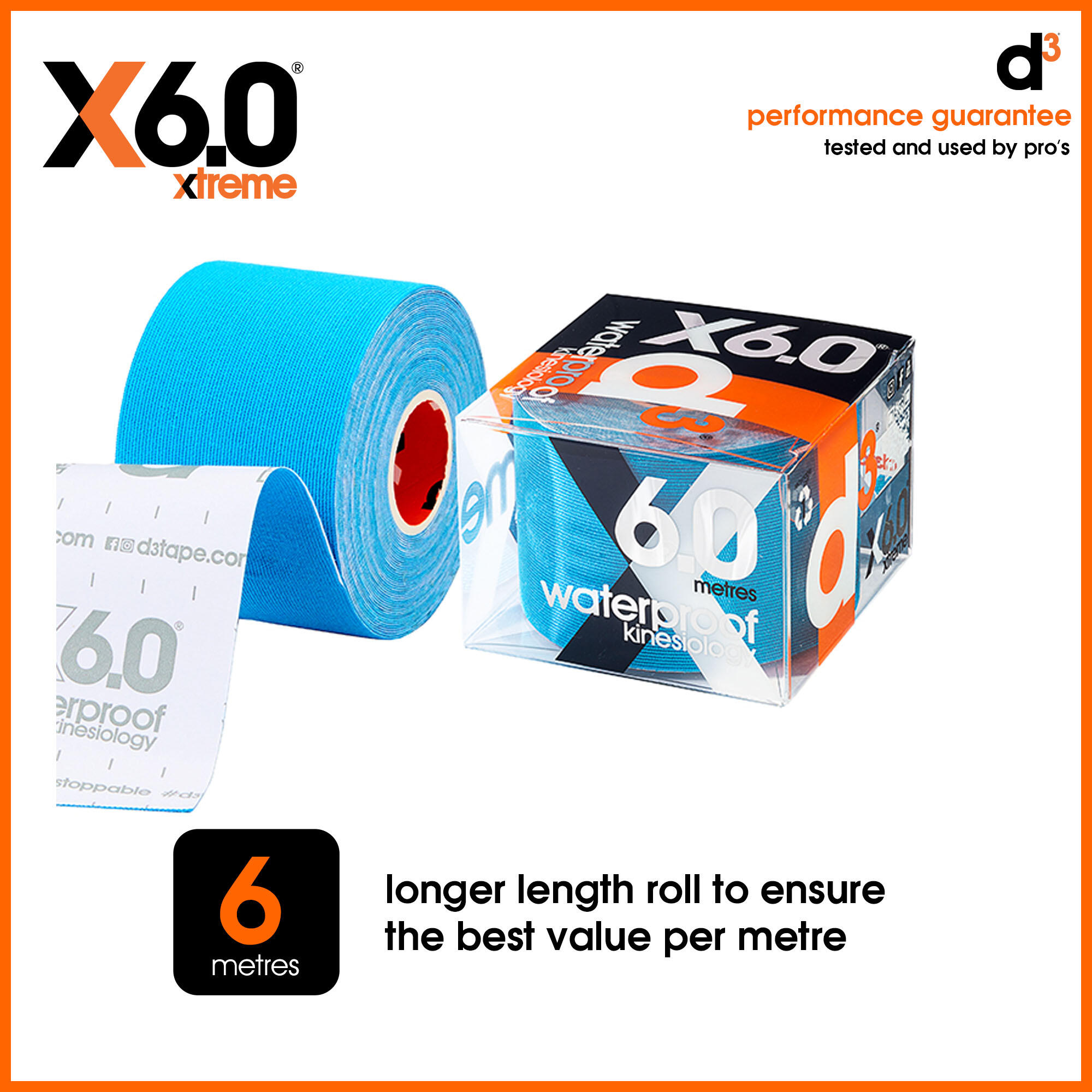 X6.0 Xtreme Waterproof Kinesiology Tape 50mm x 6m - Black - 6 Rolls 2/7