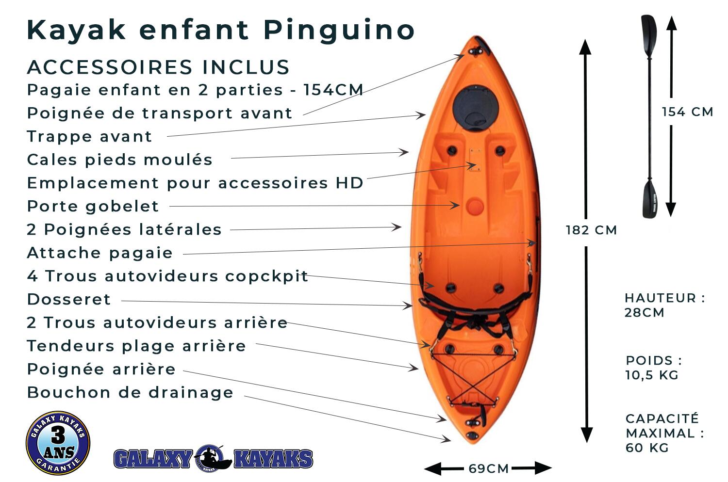 Kayak Pinguino Enfant -50kg complet dosseret pagaie trappe 5/5