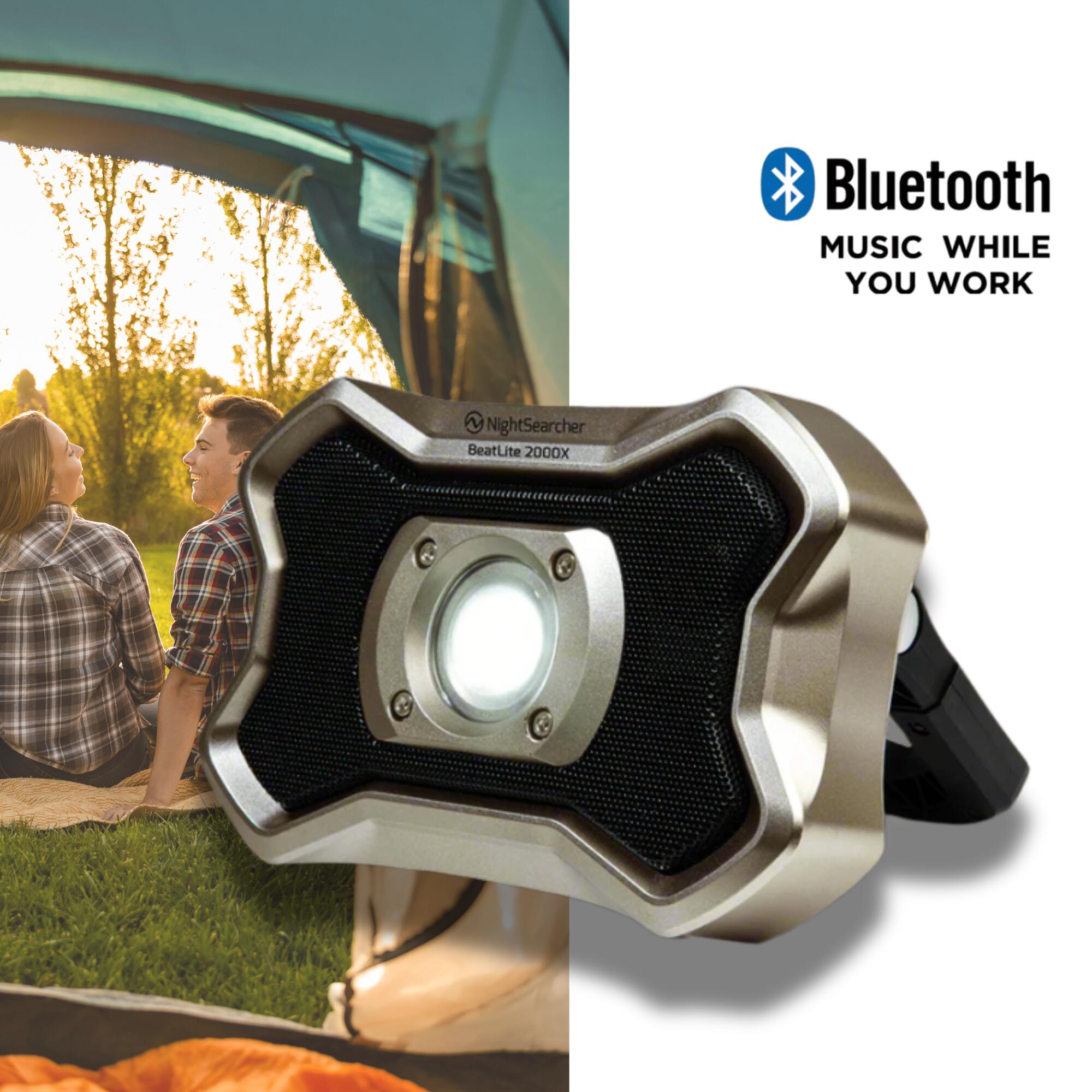 NIGHTSEARCHER BeatLite 2000x Camping/Fishing Bivvy Light with Bluetooth Speakers & Power Bank
