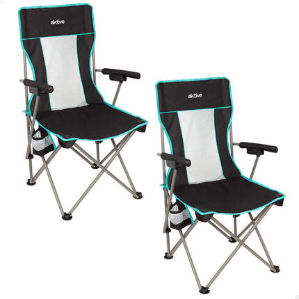 Aktive Lot de 2 chaises de camping pliantes de luxe 60x57x41 cm noires