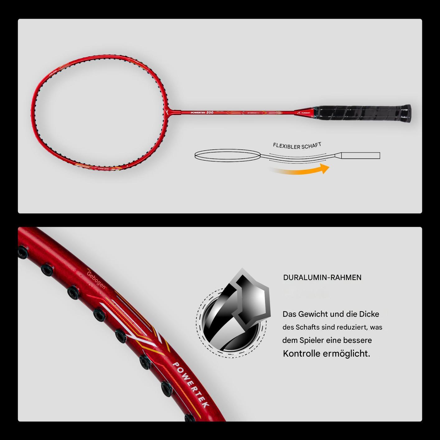 HUNDRED Powertek 200 PRO Badminton Racquet with Head Cover| Intermediate Players 6/7
