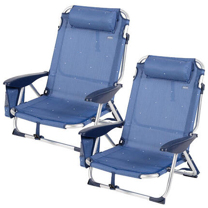 Aktive Lot de 2 chaises de plage basses, 4 positions, 51x45x76 cm, bleu marine