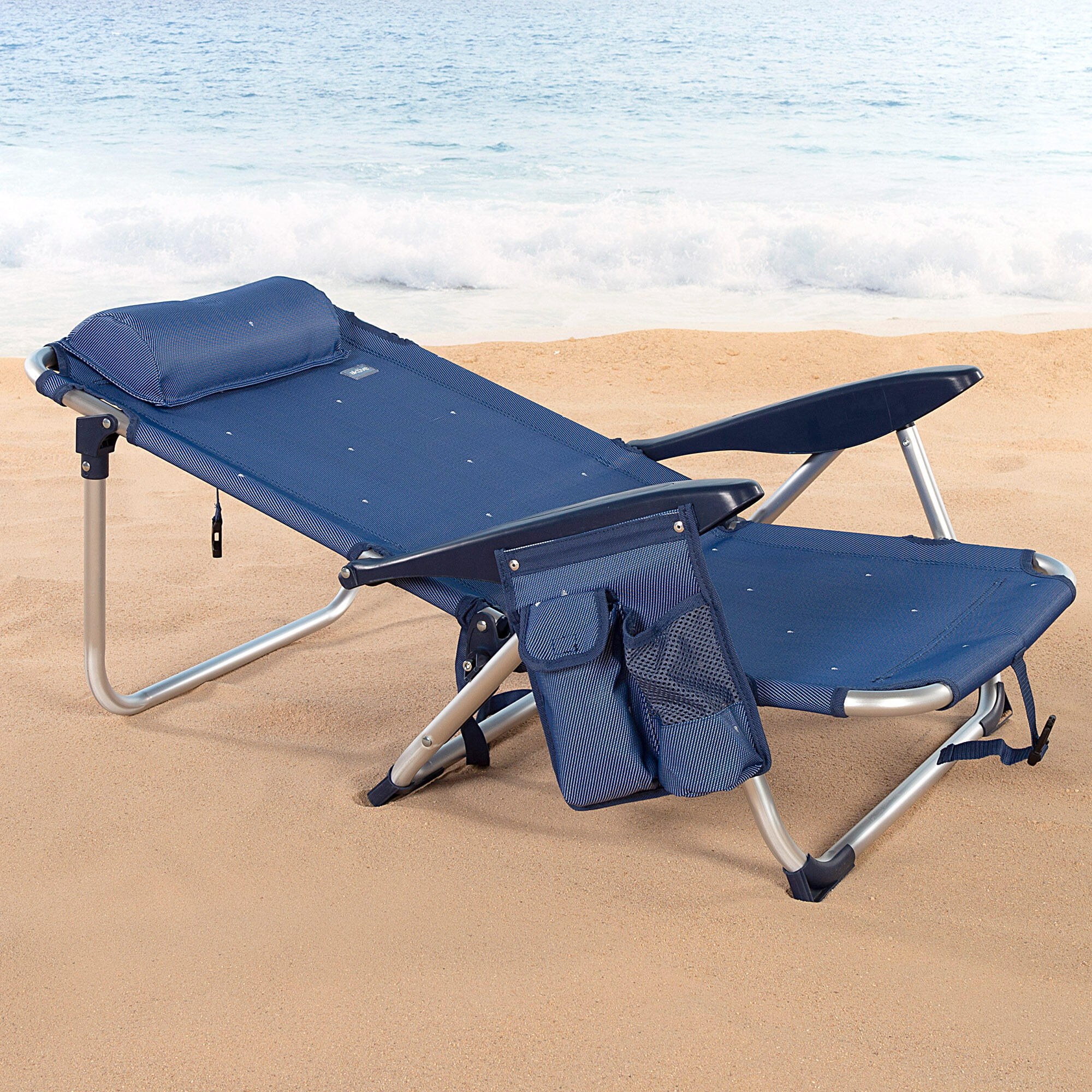 Aktive Confezione da 2 sedie da spiaggia basse, 4 posizioni, 51x45x76 cm, blu 3/7