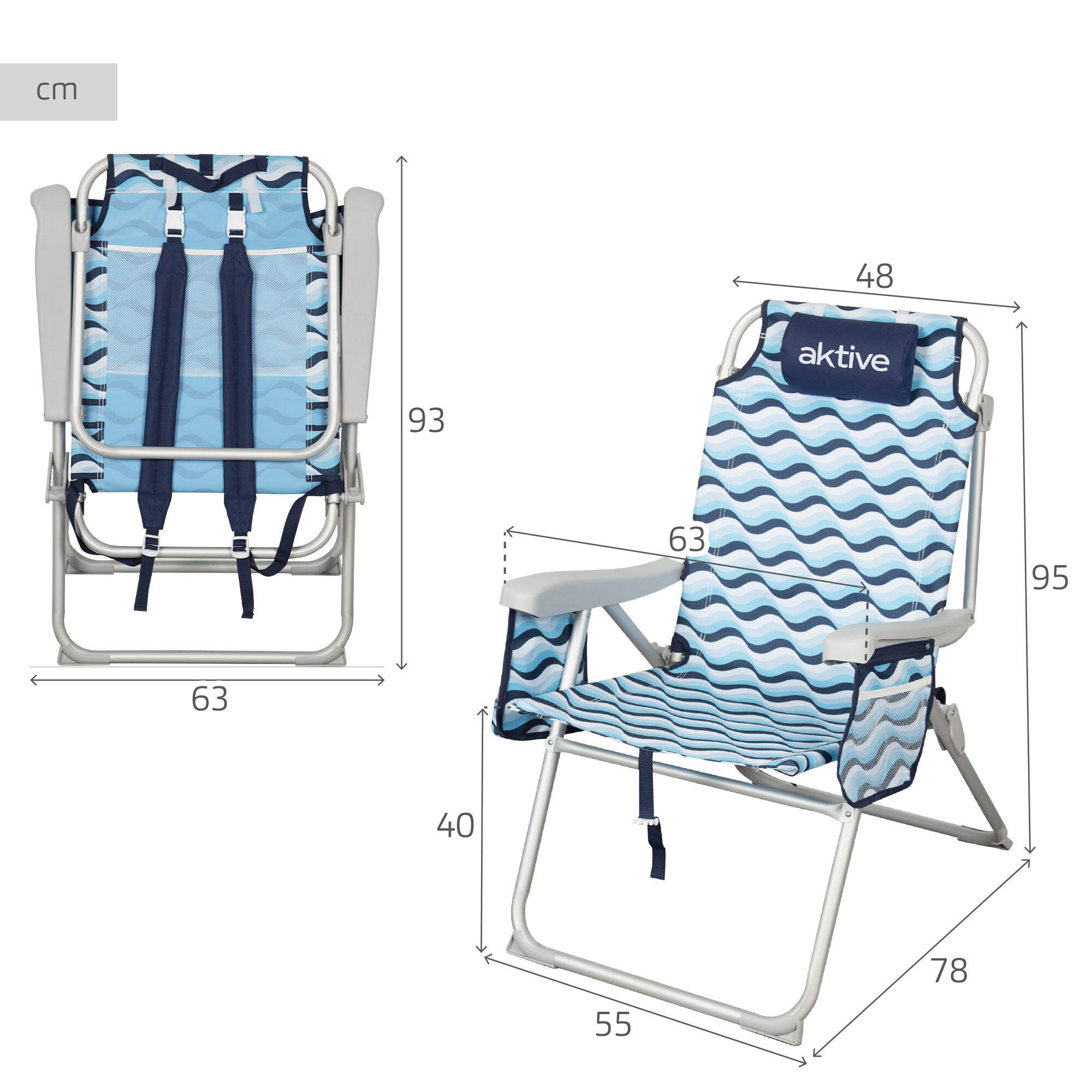 Aktive Confezione da 2 sedie da spiaggia pieghevoli XL 48x78x95 cm, 5 posizioni 4/7