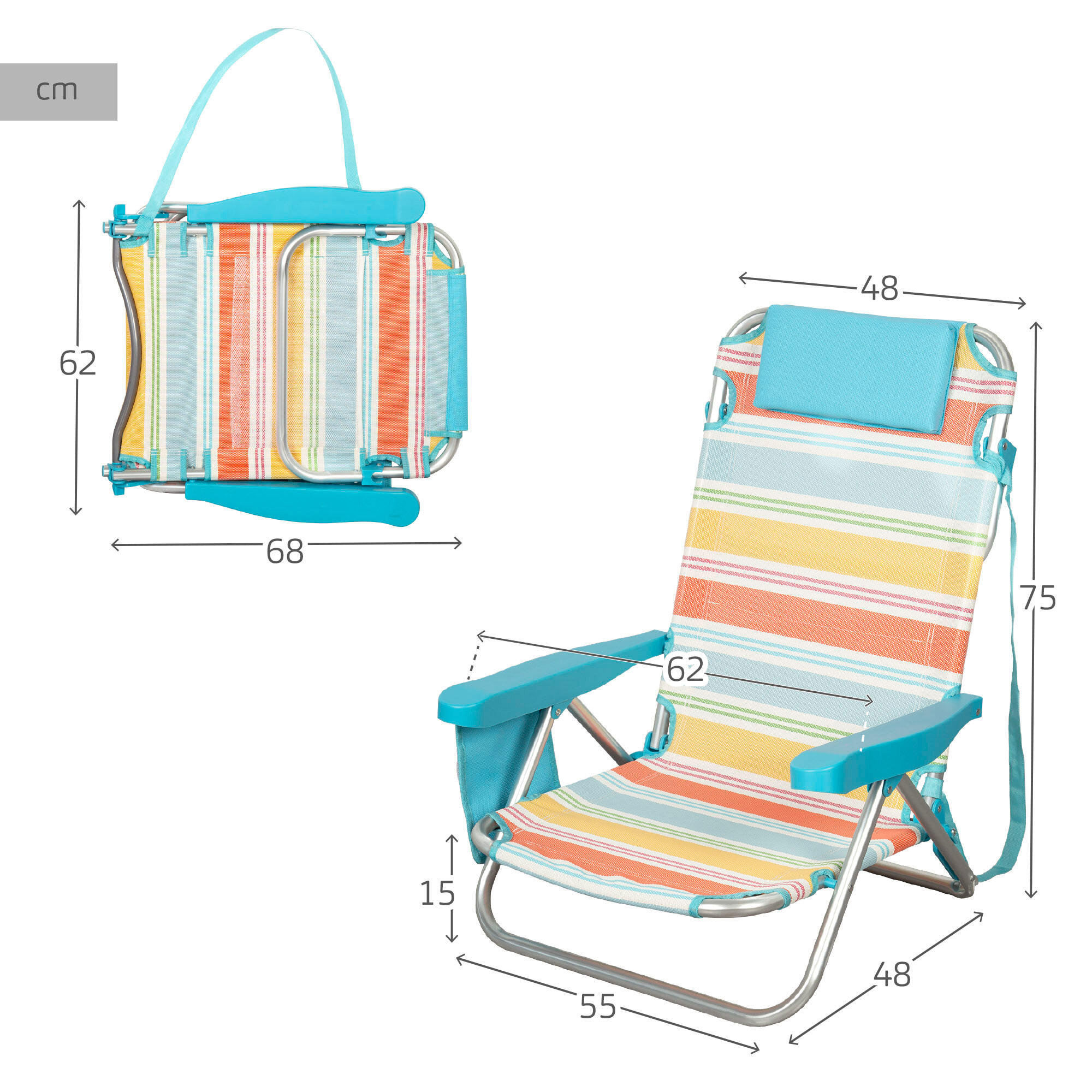 Aktive Pack de 2 cadeiras de praia dobráveis 48x48x75 cm 5 posições 4/7