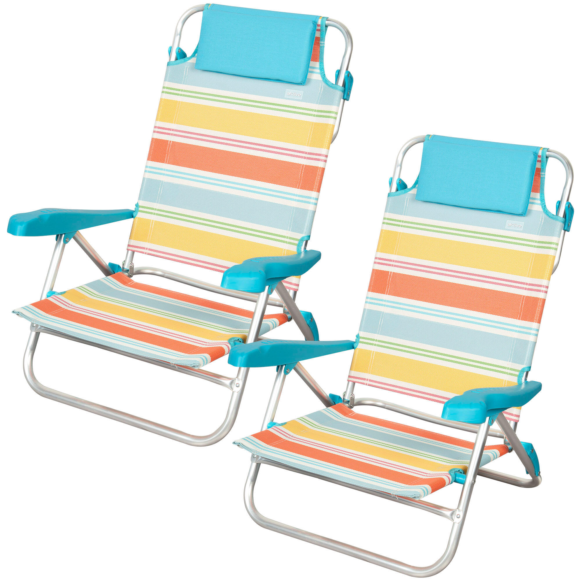 AKTIVE Aktive Pack 2 sillas plegables playa 48x60x90 cm rayas multicolor 7 posiciones