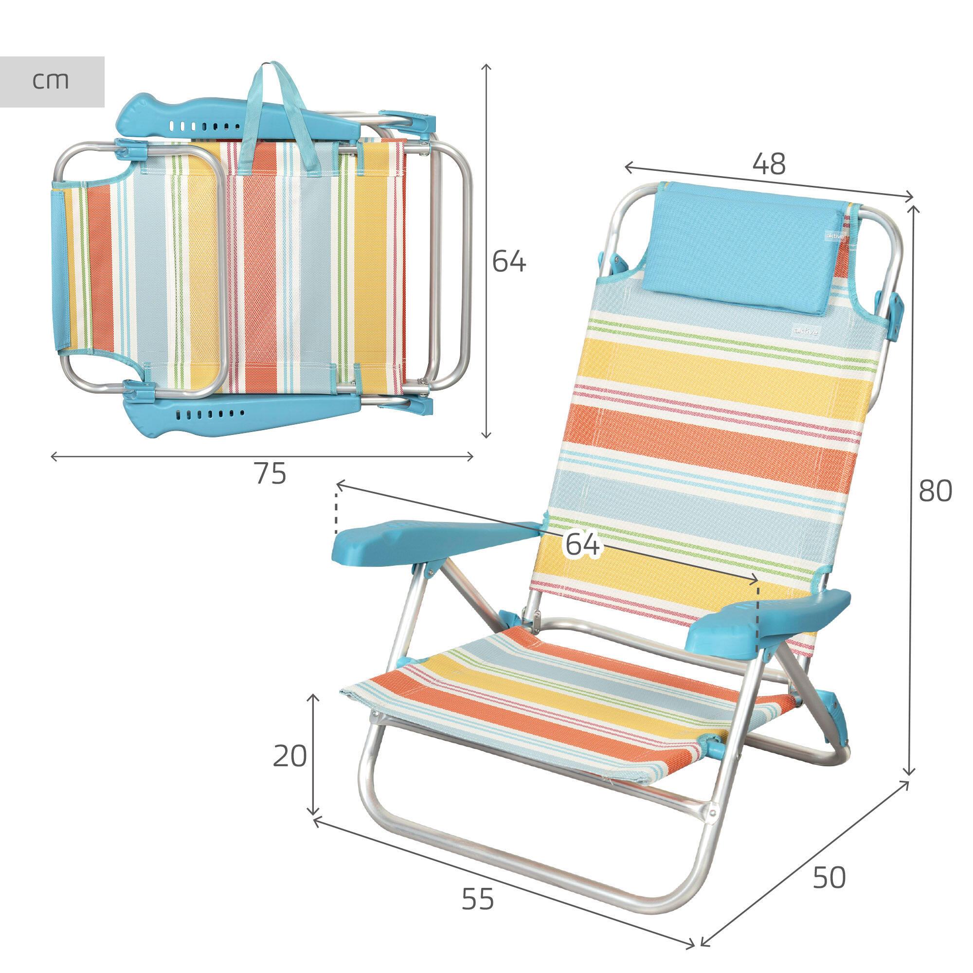 Aktive Confezione da 2 sedie da spiaggia pieghevoli 48x60x90 cm multicolori 4/7