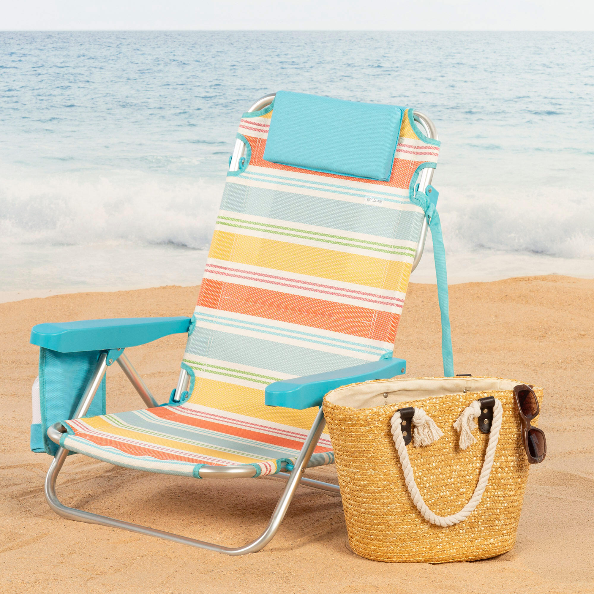Aktive Pack de 2 cadeiras de praia dobráveis 48x48x75 cm 5 posições 2/7