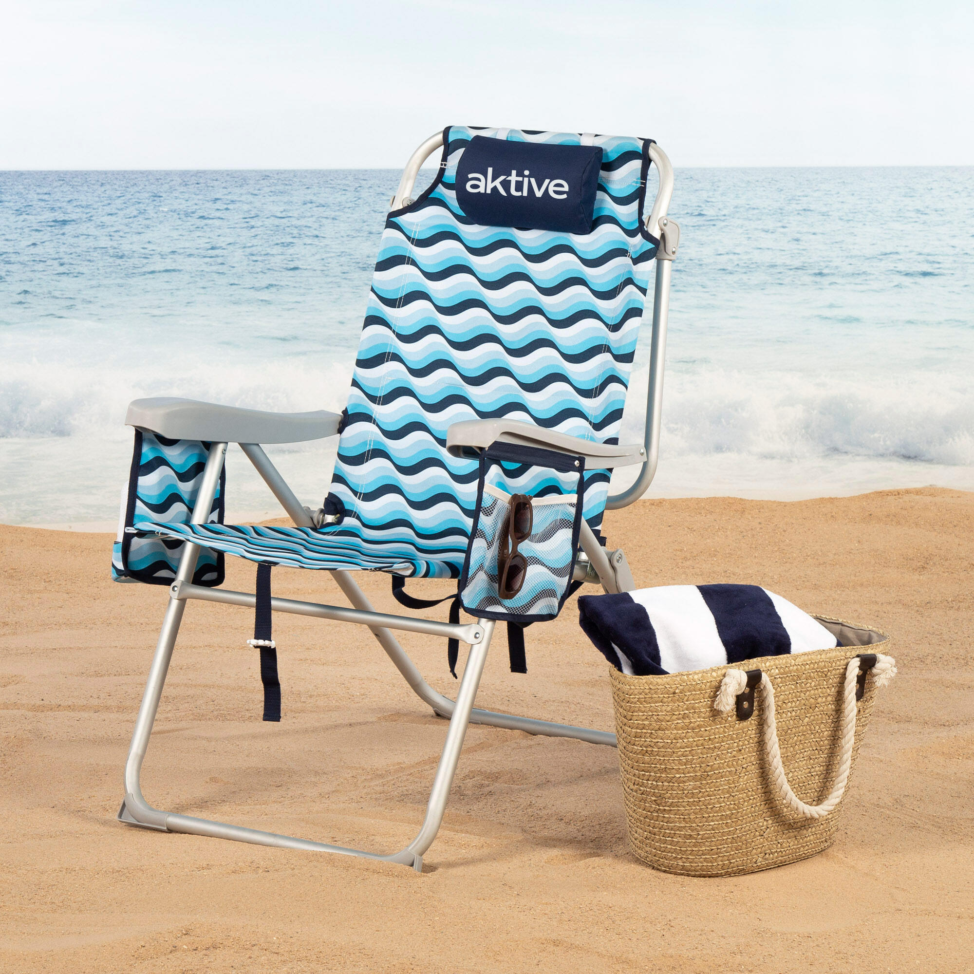 Aktive Confezione da 2 sedie da spiaggia pieghevoli XL 48x78x95 cm, 5 posizioni 2/7