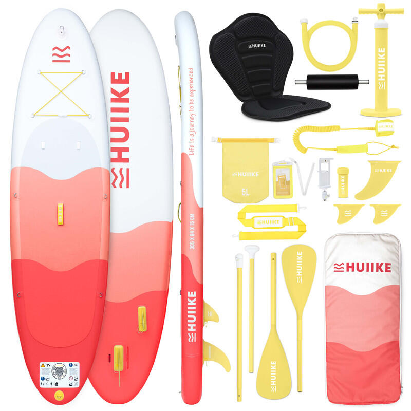 HUIIKE Opblaasbaar Supboard met Premium Accessoire HUIIKE, Rood, Hoge Stabiliteit