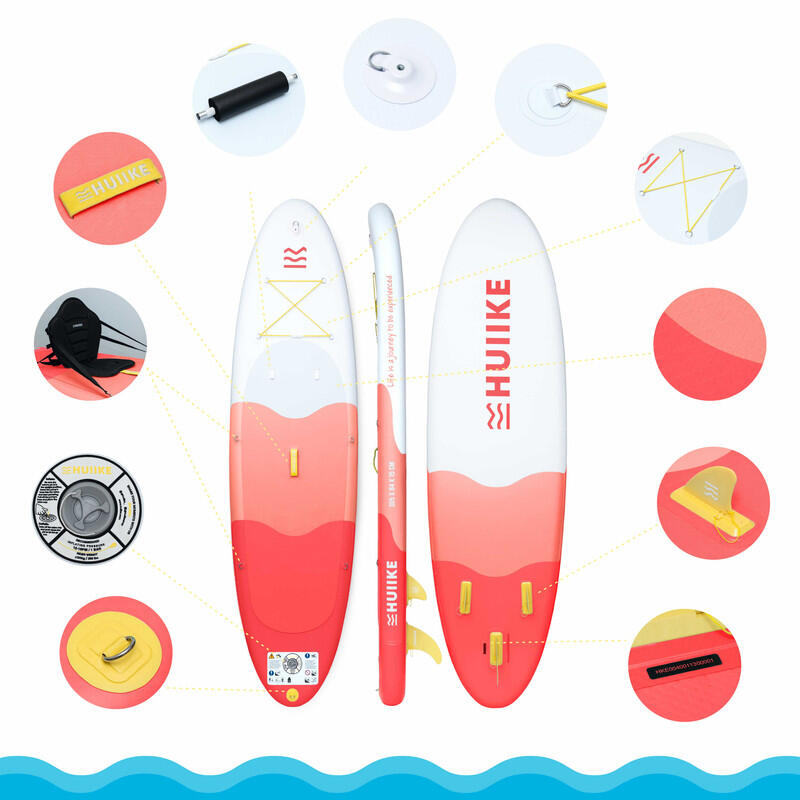 Paddle Gonflable Adulte Accessoires Premium HUIIKE, Rouge, Haute Stabilité