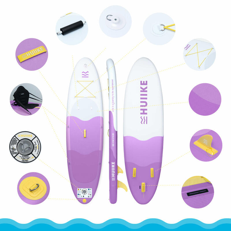 Opblaasbaar Supboard met Premium Accessoire HUIIKE, Paars, Hoge Stabiliteit 2/8
