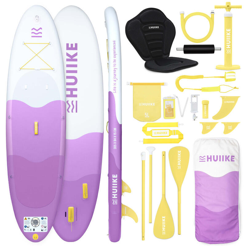 Huiike - Paddle Gonflable Adulte Accessoires Premium Huiike, Violet, Haute Stabilité - Set De Stand Up Paddle - Violet - 305 Mm - Decathlon