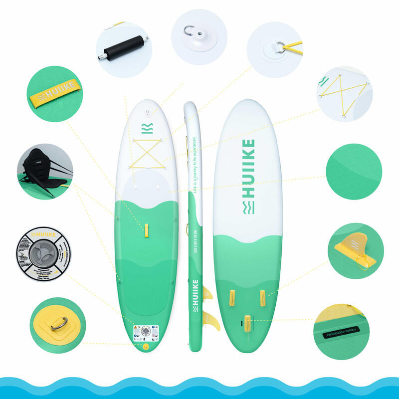 Paddle Gonflable Adulte Accessoires Premium HUIIKE, Vert, Haute Stabilité